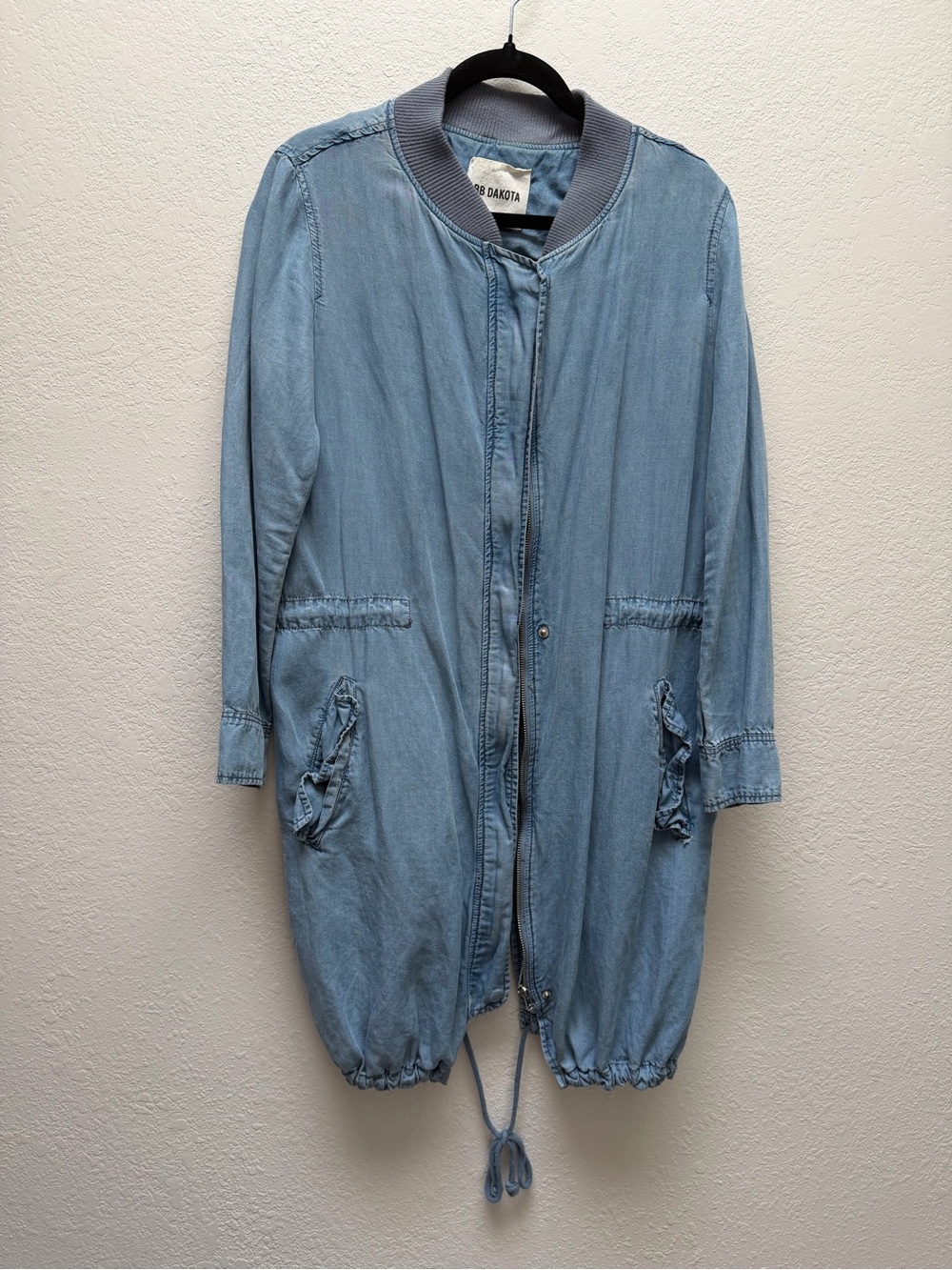 BB Dakota Light Wash Denim Long Bomber Jacket